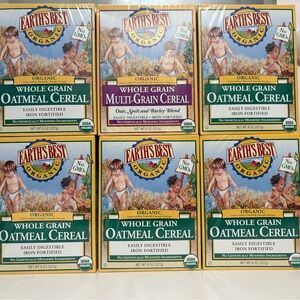 Set of 6 Earth’s Best Organic Whole Grain Oatmeal Cereal 5 Oatmeal, 1 Multigrain